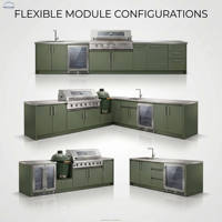 Meubles de cuisine extérieurs modernes préfabriqués en acier inoxydable 304, cuisine modulaire de jardin, évier résistant aux intempéries, rangement, barbecue, salle à manger