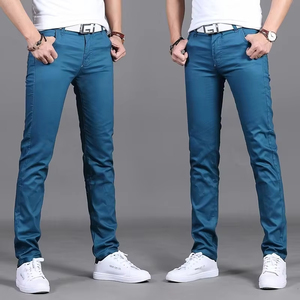 Mid Waist Youth Four Seasons Trousers Men's High Cotton Content Slim Straight Solid Color Classic Casual Pants - Product Image 4