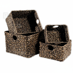 Economically Priced Handwoven Water Hyacinth <b>Woven</b> <b>Baskets</b> Tray Comfortable Handle for Bedroom Living Room Bathroom Organization - Product Image 1