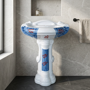 Lujoso lavabo de granito cuadrado con pedestal, lavabo de cerámica independiente con almacenamiento para sótano - Product Image 1