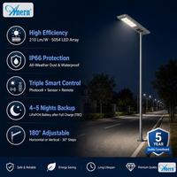 Lampadaire Solaire Tout-en-un de Qualité Commerciale 100W 120W 150W avec Contrôle Intelligent et Minuterie, Batterie au Lithium Étanche pour Allées Extérieures