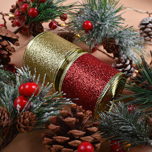 10 mét 5cm 100% polyester mặt duy nhất thân thiện với môi long lanh màu đỏ vàng kim loại cạnh giáng sinh có dây <span class=keywords><strong>Ribbon</strong></span> để đóng gói - Product Image 5