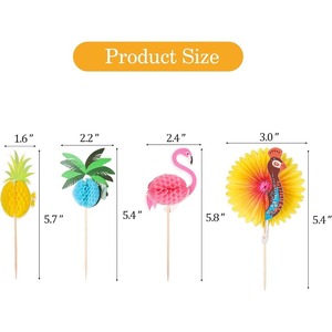 Tropical Cake Toppers Paper Decorations Flamingo Pineapple Coconut Tree Skewers For Themed Party Cupcake Decorating Supplies - Product Image 2