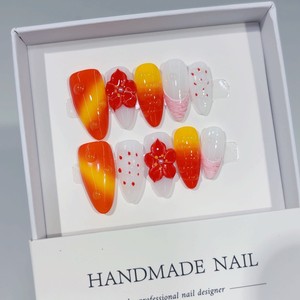 Faux ongles à presser de style européen et américain, inspirés de la France, rouges, <span class=keywords><strong>orange</strong></span> pâle, à pois, fraise, pointes d'ongles transfrontalières, ovales, Jiangsu - Product Image 3