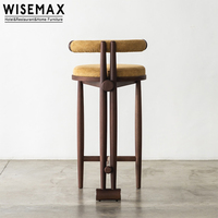 WISEMAX FURNITURE Chaise de bar moderne de style français, revêtement en bouclette rouge, tabouret de bar haut avec repose-pieds pour villa, restaurant