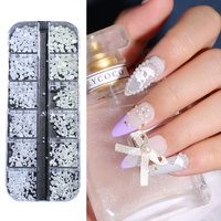 12 Grille Nail Art Designs Ronde Demi-Ronde Perle De Luxe Blanc Perles Ongles Accessoires Nail Art Décoration