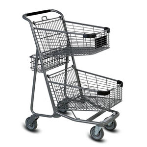 Supermercato minimarket carrello della spesa a due piani carrello a cesto spruzzato nero carrello a <span class=keywords><strong>ruote</strong></span> <span class=keywords><strong>con</strong></span> cesto in rete - Product Image 2
