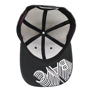 Custom PVC Patch Trucker Hat 6 Panel <strong>Black</strong> Cotton Front Mesh Back Baseball Cap with Underbrim Print &amp; Woven <strong>Label</strong> - Product Image 3