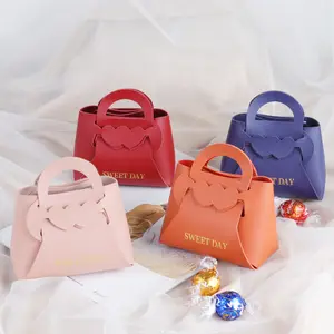 Sweet Day Leather Small Gift Bag para Candy Chocolate Caixas Candy Pouch com alça para favores do casamento