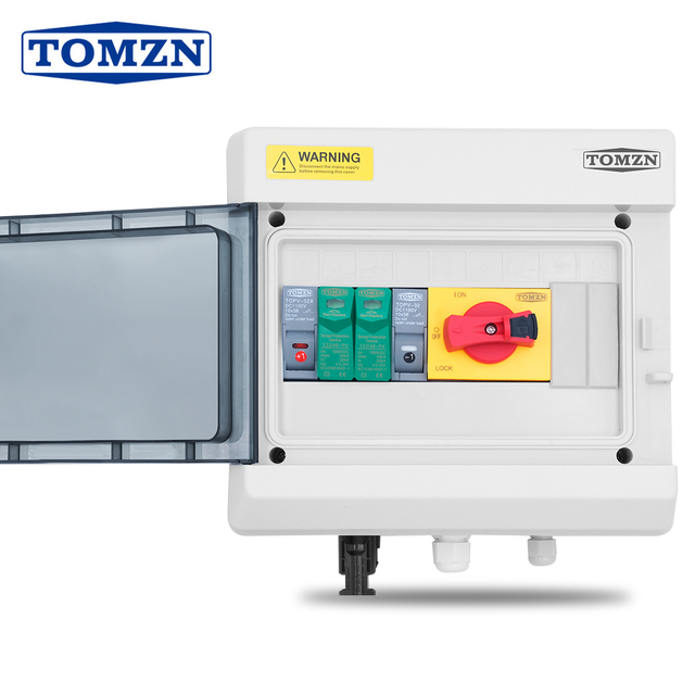 TOMZN Solar Photovoltaic PV Combiner Box Lightning Protection 9ways 1 Input 1 Out DC 1000V  Waterproof Box IP65 MCB