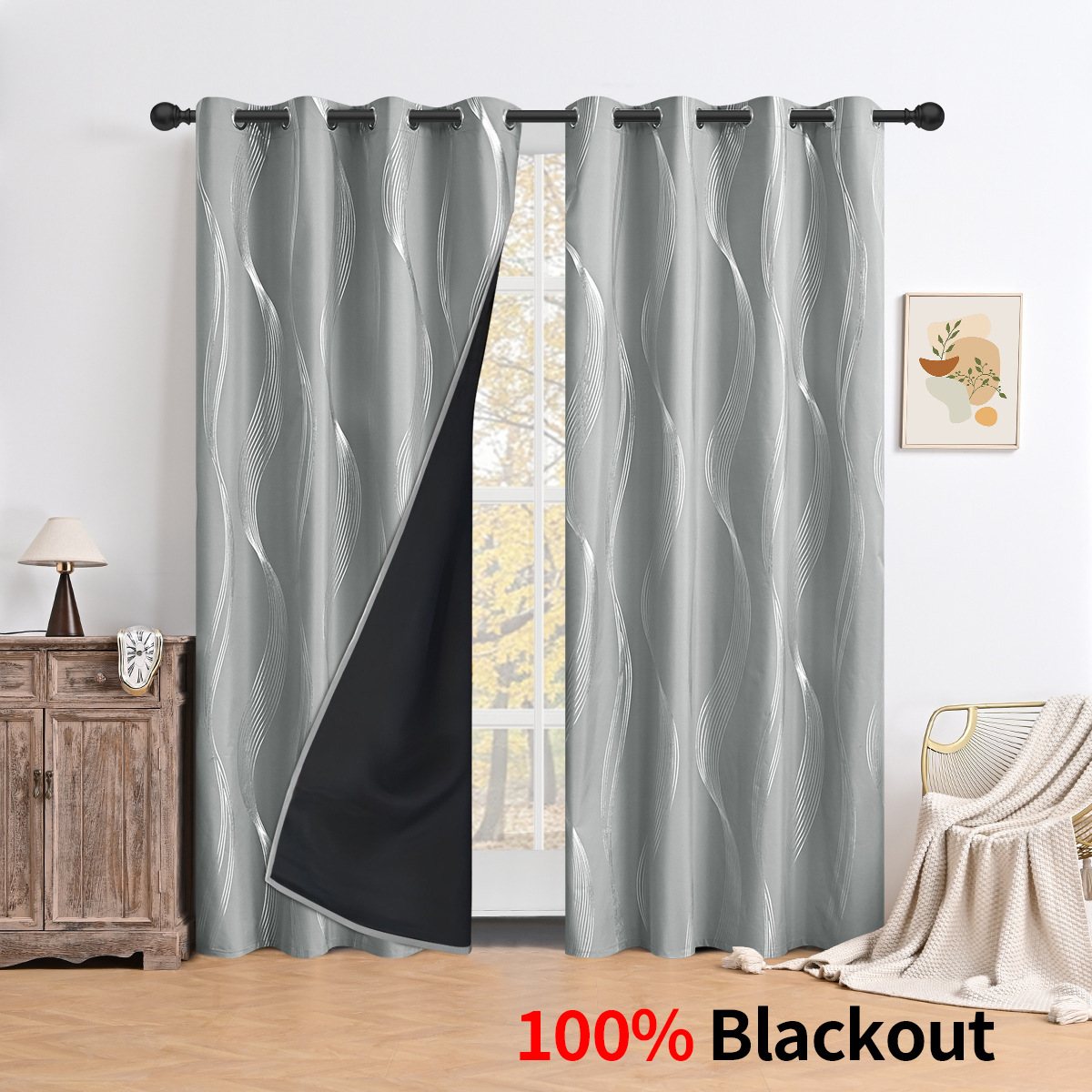 Hot silver wave perforation-gray 100% blackout