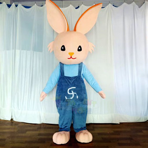 Costume <span class=keywords><strong>de</strong></span> Mascotte <span class=keywords><strong>Lapin</strong></span> <span class=keywords><strong>Adulte</strong></span> en Peluche Premium Unisexe avec Salopette Bleue pour Fêtes et Événements Festifs - Product Image 1