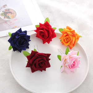 7cm Large Rose Flower Hairpin Velvet <strong>Hair</strong> Clip Accessories U Shape <strong>Pin</strong> Party <strong>Wedding</strong> Leafy Bridal <strong>Hair</strong> Piece <strong>for</strong> Women Girls - Product Image 2