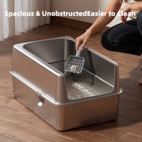 Bac à litière semi-fermé surdimensionné en acier inoxydable, anti-évasion, avec clôture haute, toilettes pour chats, fournitures pour animaux de compagnie