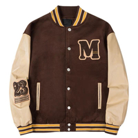 Jaket Varsity Katun Kancing Depan Kerah Tegak Trendy Pria, Jaket Baseball Klasik Vintage Gaya Kampus