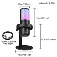Microfono a Condensatore MS15 per Gaming e Vlogging con Schermo Anti-Pop, Frequenza di Campionamento 192kHz, Senza Driver, Luce RGB, Microfono da Scrivania per YouTube