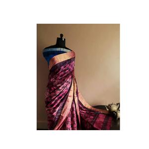 Sari de seda Duppion de la mejor calidad, bloque de mano impreso, estilo indio para bodas, fiestas y festivales de adultos - Product Image 1