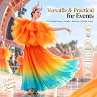 Costume de danse de scène 3D à pétales dégradés, moderne et personnalisé pour femme, robe de spectacle ethnique haut de gamme avec coiffe