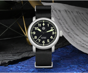 <span class=keywords><strong>San</strong></span> <span class=keywords><strong>Martin</strong></span> นาฬิกาผู้ชายขนาด40มม., นาฬิกากลไกอัตโนมัติทำจากลูกปัดสไตล์นักบินเรียบง่ายกันน้ำ C3 10Bar SN0143เรืองแสง - Product Image 3