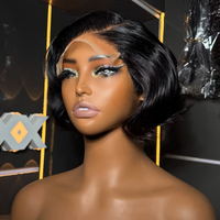 Perruque courte bob en cheveux humains, perruque coupe pixie sans colle, fournisseurs de perruques en cheveux humains, vente en gros, perruques lisses fabriquées à la machine, cheveux indiens bruts