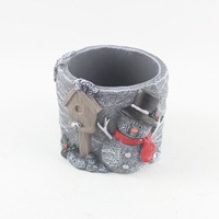 Petit pot de fleurs rond en ciment durable pour l'extérieur avec motif de bonhomme de neige et de cactus de Noël