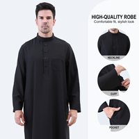 Thobe noir de haute qualité pour hommes, robe musulmane islamique, robe arabe du Qatar, Kandura, vêtements traditionnels pour la prière de l'Aïd, à porter au quotidien