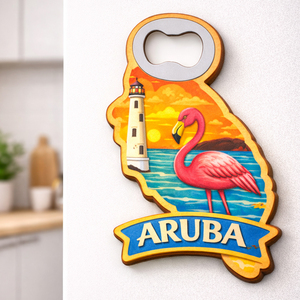 Aimant de réfrigérateur en MDF avec logo personnalisé Aruba, forme irrégulière, ouvre-boîte, souvenir de voyage, cadeau durable, léger, moderne, Extraworld - Product Image 2