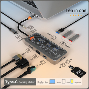 Điểm 10-in-1 Type-C <span class=keywords><strong>Dock</strong></span> <span class=keywords><strong>USB</strong></span> Hub <span class=keywords><strong>USB</strong></span> 3.0 Mbps <span class=keywords><strong>Dock</strong></span> cho máy tính bảng không khí Pro Macbook - Product Image 3