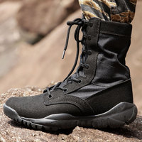 Bottes tactiques d'entraînement Black Light en daim et caoutchouc respirant avec lacets, mi-mollet, amortissantes pour activités de plein air