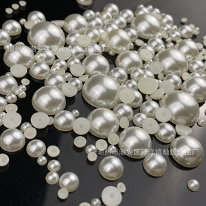 Perles d'imitation semi-circulaires à dos plat, haute brillance, blanc cassé, pour accessoires de nail art DIY - Product Image 2