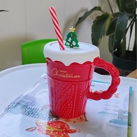 Mug de Noël Créatif 2025, Tasse à Eau en Céramique avec Couvercle et Cuillère, Nouveau Design, Tasse à Café pour Bureau et Maison, Cadeau pour Enfants