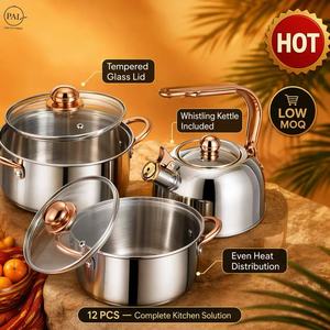 Set Peralatan Masak Ramah Lingkungan 12-Piece Klasik dengan Gagang Stainless Steel & Tutup Kaca (16-24cm) Kotak Hadiah untuk Dapur Rumah - Product Image 5