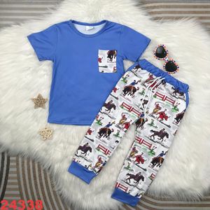 Patrón de impresión personalizado Ropa para niñas Top de manga corta y pantalones Traje Patrones de flores de caballo Trajes PARA NIÑOS 2 piezas al por mayor - Product Image 3