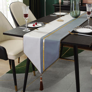 Taupe Geometric Patchwork runner da tavola in velluto con nappa in pelle dorata comò da caffè sciarpe decorazioni da tavola di lusso per la decorazione domestica - Product Image 4