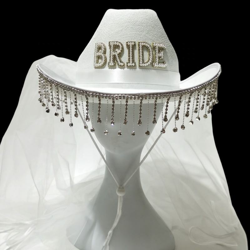 DIY Bachelorette Veil Bride Cowboy Hat with Felt Veil