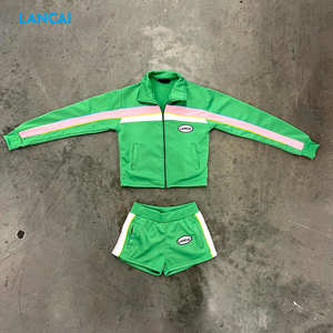 ชุดเซ็ต 2 ชิ้น ดีไซน์แบรนด์ปี 2026 ปักโลโก้ตามสั่ง แต่งขอบสีตัดกัน เสื้อแจ็คเก็ตแทร็ค กางเกงขาสั้นทรงบู้ตี้ สำหรับผู้หญิง - Product Image 3