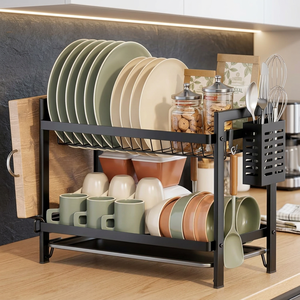 Escurridor de Platos Metálico de 2 Niveles con Portautensilios, Escurridor y Organizador de Tablas de Cortar para Cocina - Product Image 3