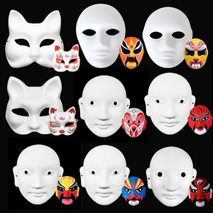 <span class=keywords><strong>Masque</strong></span> facial demi-visage en pulpe peint à la main, motifs renard et chat, style opéra <span class=keywords><strong>de</strong></span> Peking, pour enfants, à peindre soi-même, coloré - Product Image 2