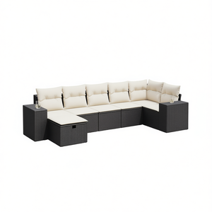Ensemble de canapés de jardin modulaires en rotin noir élégant, mobilier d'extérieur avec coussins en mousse haute densité pour patio et jardin - Product Image 1