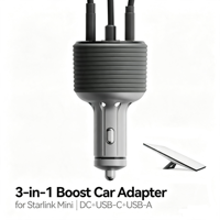 Chargeur de voiture 3 en 1 60W DC USB-A USB-C avec refroidissement actif, adaptateur allume-cigare pour Starlink Mini, voiture, camping-car, bateau 12V-24V