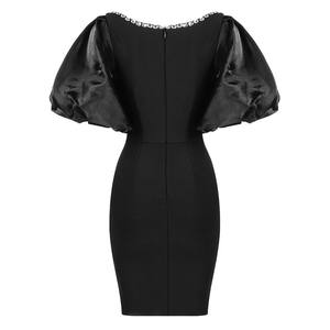 C2518 nuovo Design 2024 <span class=keywords><strong>nero</strong></span> O collo manica a sbuffo Sexy in cristallo Bodycon abiti da Club donna - Product Image 6