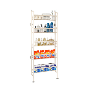 162CM a parete pavimento in piedi bagno cucina <span class=keywords><strong>dispensa</strong></span> nascosta dietro la porta di stoccaggio spezie in metallo Rack Gap ripiano con cesto - Product Image 5