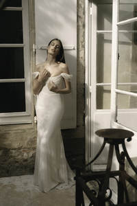 <span class=keywords><strong>Robe</strong></span> <span class=keywords><strong>de</strong></span> <span class=keywords><strong>mariée</strong></span> en forme <span class=keywords><strong>de</strong></span> sirène, manches <span class=keywords><strong>bustier</strong></span> drapées, épaules dénudées, mode, avec paillettes claires et perles - Product Image 6