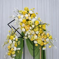Susunan Bunga Sutra Buatan Tangan Mawar Hydrangea Kuning Putih untuk Dekorasi Pernikahan, Lengkungan, Tahan Lama, Romantis, dan Menawan