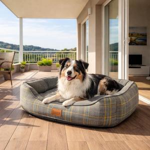 Cuccia per Animali Domestici Harmony in Tessuto di Lino a Quadretti, Letto per Cani e Gatti, 3 Colori, Comodo Tappetino per Tutte le Stagioni - Product Image 2