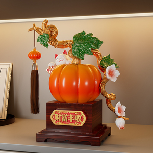 Ornement Citrouille Chat Porte-Bonheur Sculpture Dorée Fortune en Vigne pour Étagère de Salon Cadeau de Pendaison de Crémaillère - Product Image 2