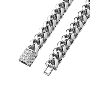 Cadena gruesa <span class=keywords><strong>Mami</strong></span> de 10mm y 14mm para hombre, de acero inoxidable diseño geométrico, sin deslustre, PVD de 18 quilates, cierre de diamante chapado en oro, aniversarios - Product Image 2