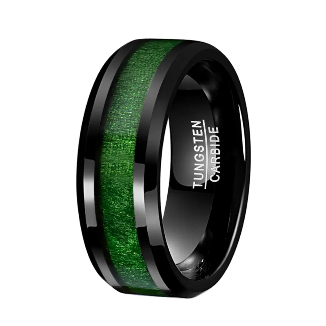 ring 8mm Black Tungsten Carbide Green Maple Wood Inlay men Band High Polished ring