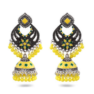 Boucles d'oreilles pendantes en émail plaqué or indien pour femme, bijoux à <span class=keywords><strong>pampilles</strong></span>, boule de cloche exotique, Jumka Bollywood Kundan traditionnel Jhumka - Product Image 5