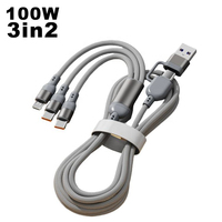 Câble de charge rapide 5-en-1 double USB Type-C en nylon tressé avec feuille métallique 100W 5A, conducteur en cuivre pur, 1,2 m, pour ordinateur portable et téléphone, chargeur haute vitesse